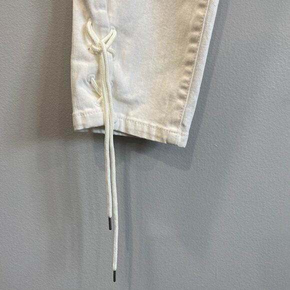 Anthro Pilcro & The Letterpress White Cropped Jeans With Ankle Tie - Picture 3 of 9